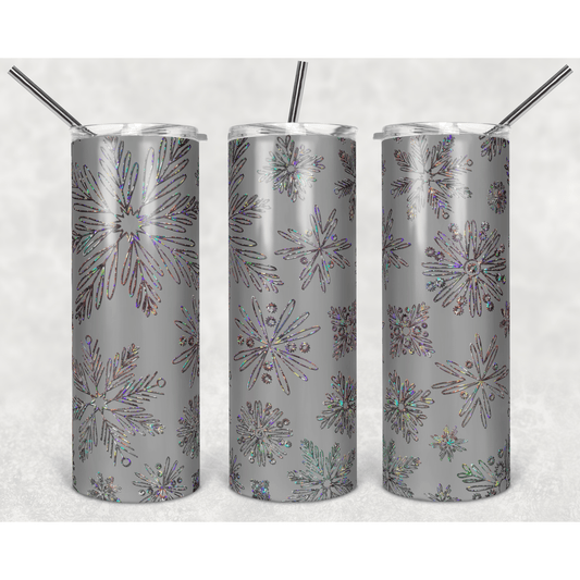 Light Gray Holographic Snowflakes - Skinny Tumbler - southerncountryheart.com