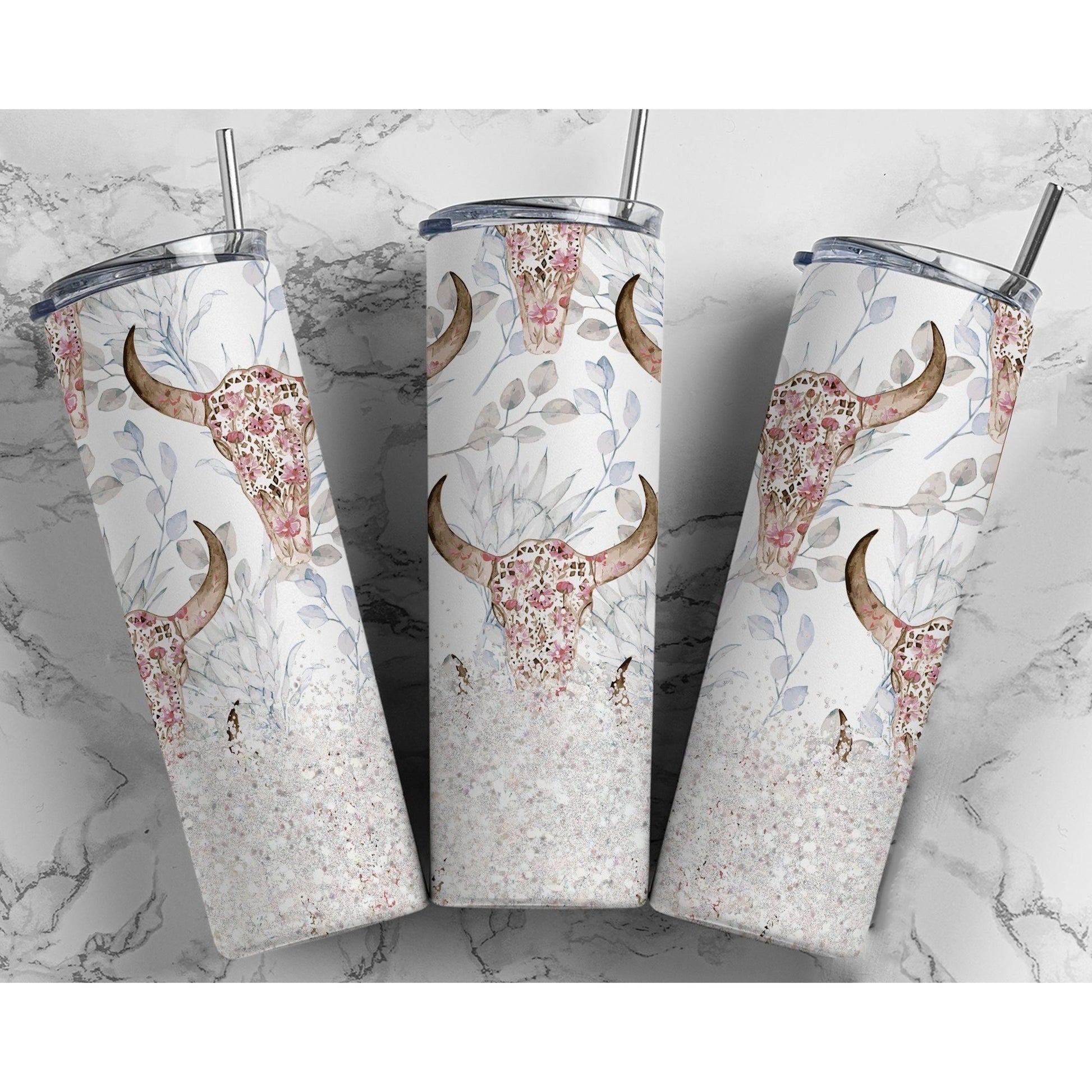 Deer head with Pink Flowers - Skinny Tumbler - southerncountryheart.com