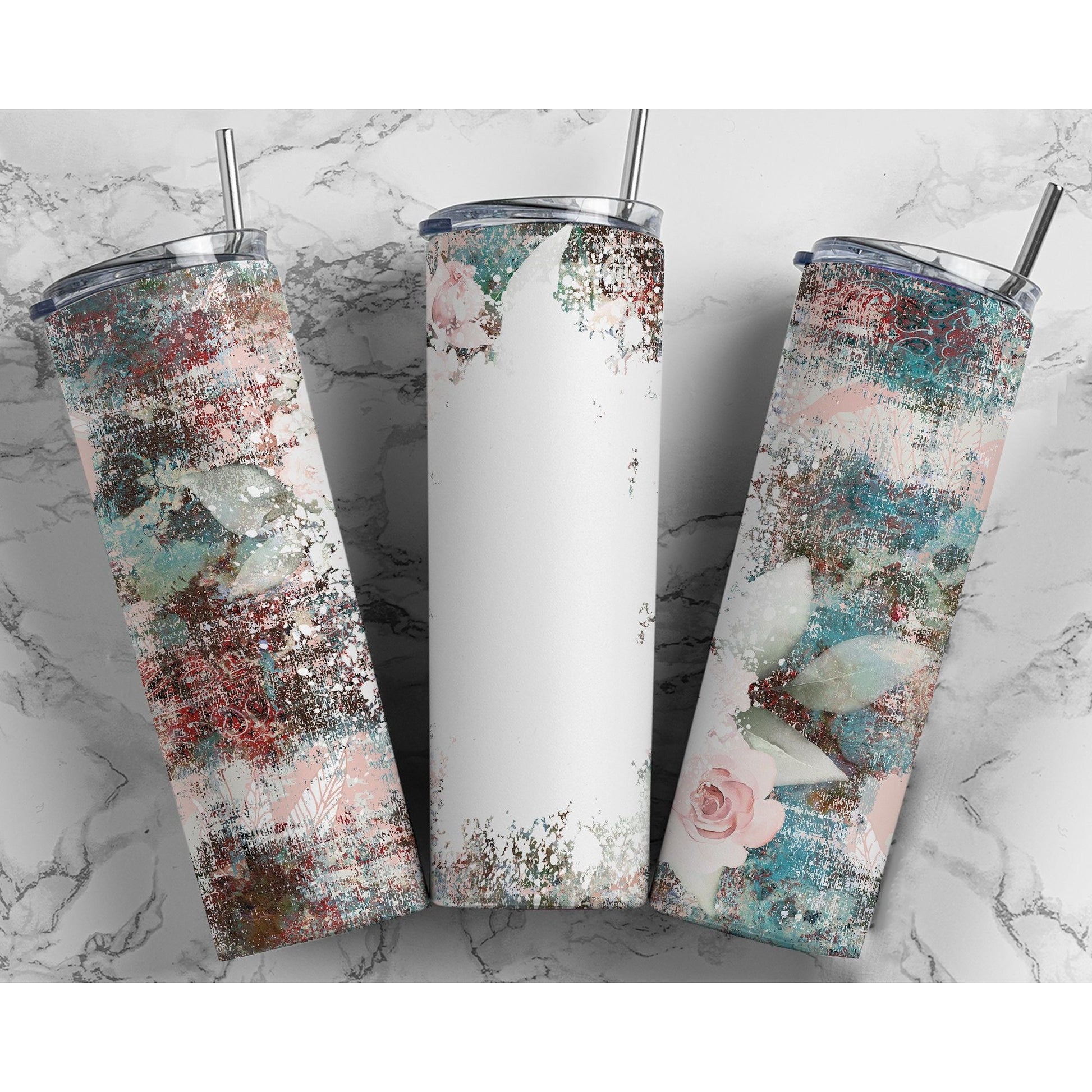Western Grunge Pink Flower Blank - Skinny Tumbler - southerncountryheart.com