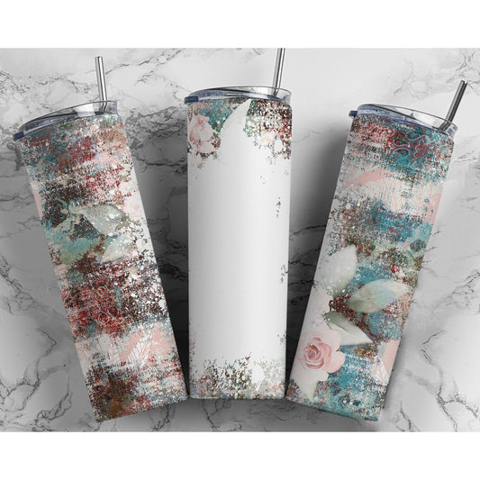 Western Grunge Pink Flower Blank - Skinny Tumbler - southerncountryheart.com