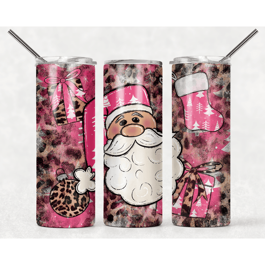 Santa Pink Leopard - Skinny Tumbler - southerncountryheart.com