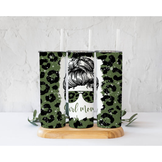 Leopard on Army Green Girl Mom - Skinny Tumbler - southerncountryheart.com