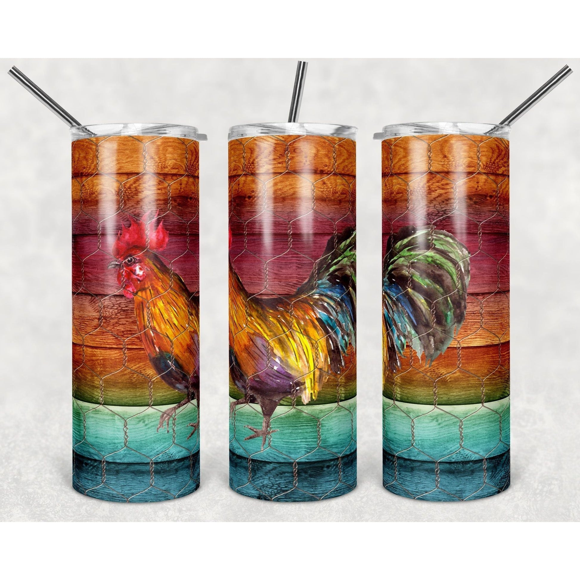 Rooster Bright Wood - Skinny Tumbler - southerncountryheart.com