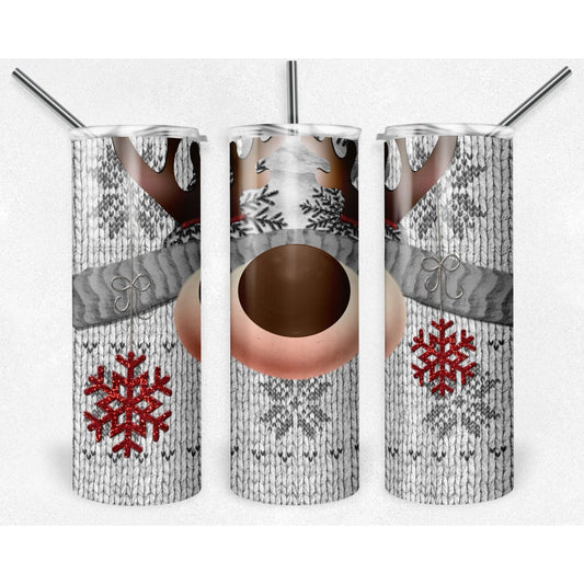 Knit Red Snowflakes Silver Reindeer - Skinny Tumbler - southerncountryheart.com