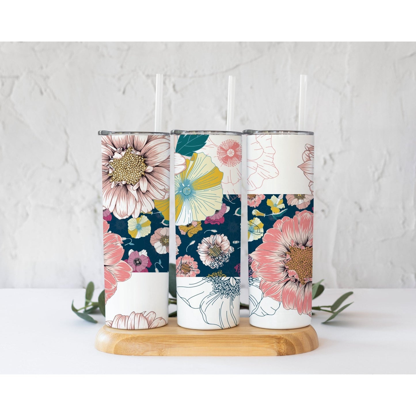 Navy Flowers - Skinny Tumbler - southerncountryheart.com