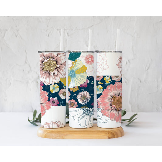 Navy Flowers - Skinny Tumbler - southerncountryheart.com