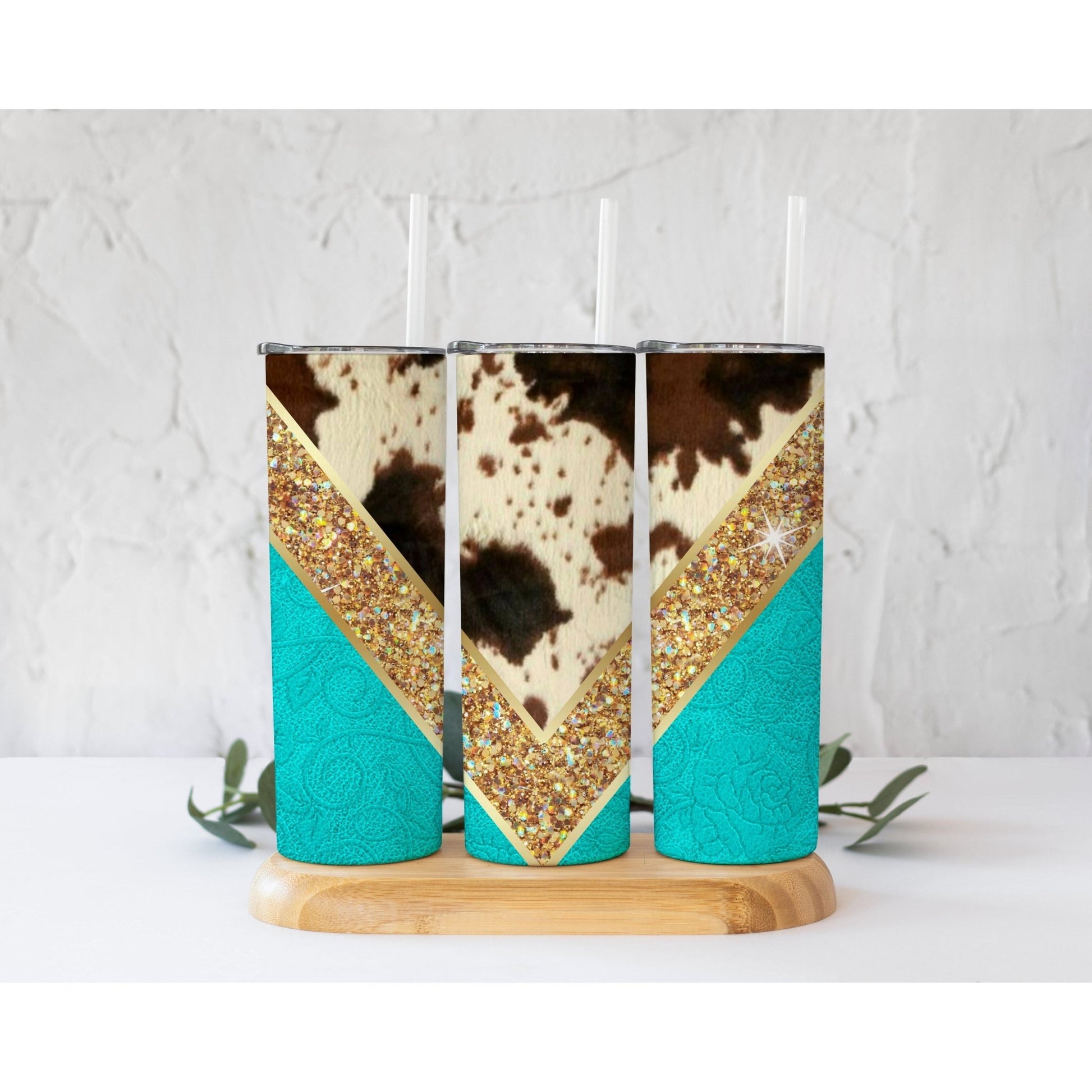 Cow Hide Teal Leather - Skinny Tumbler - southerncountryheart.com