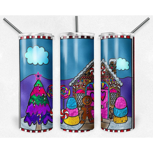 Ginger Bread House Stained Glass Christmas - Skinny Tumbler - southerncountryheart.com