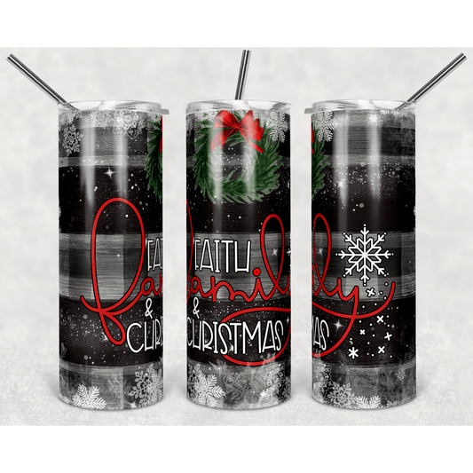 Wood Panel Faith Family Christmas - Skinny Tumbler - southerncountryheart.com