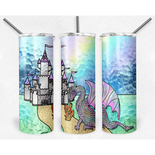 Stained Glass Dragon Fantasy Princess - 20 oz Skinny Tumblers w/ Lid and Straw