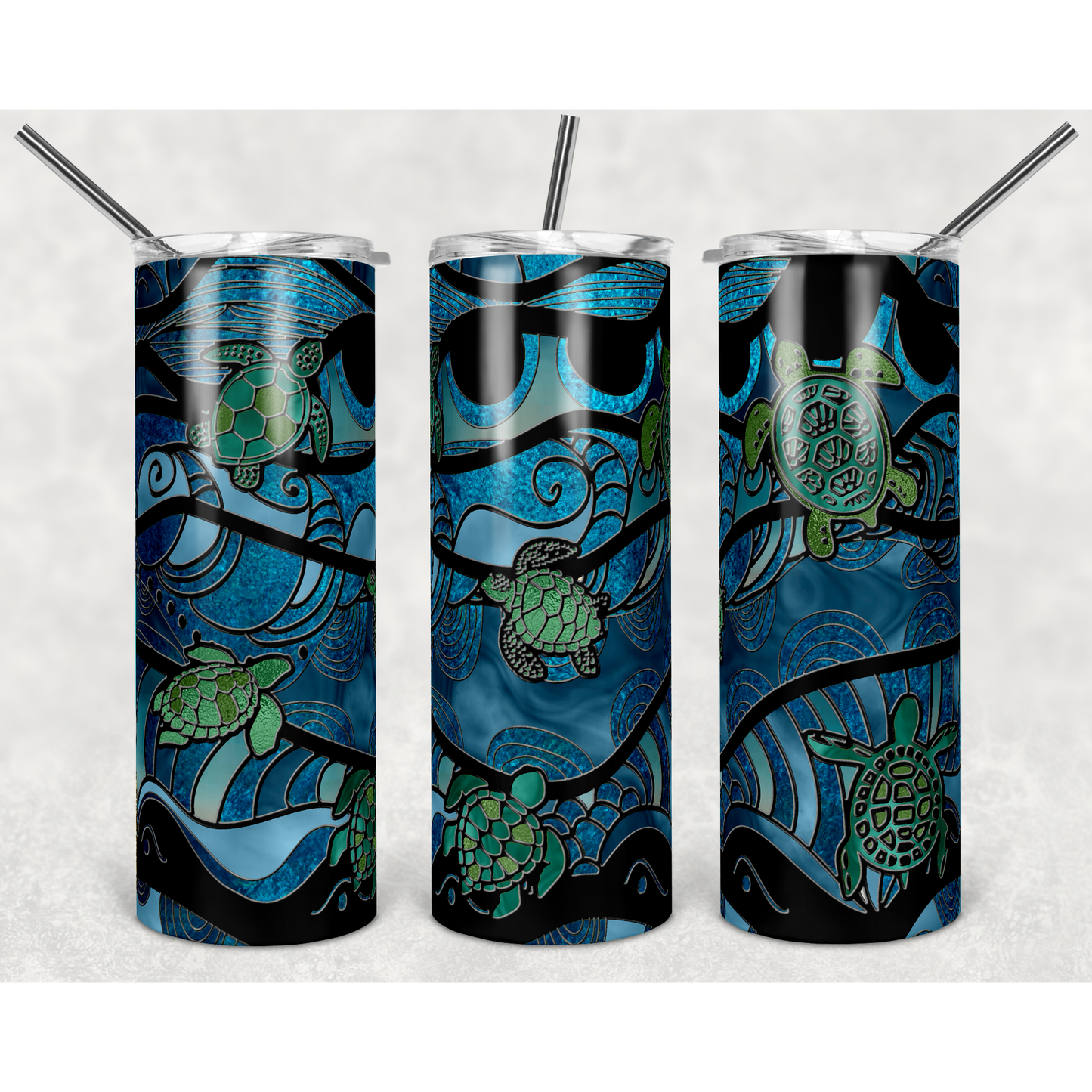 Stained Glass Sea Turtle- 20 oz Skinny Tumblers w/ Lid and Straw