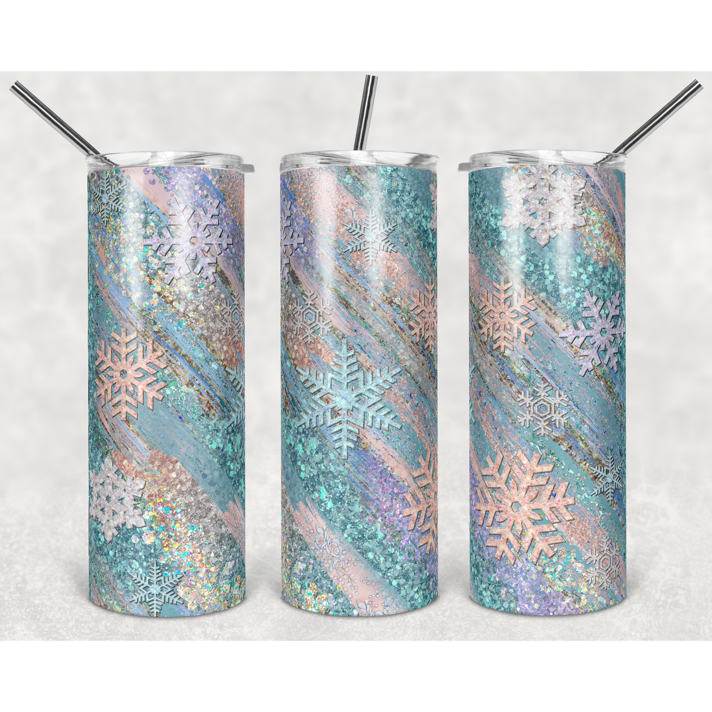 Winter Wonderland Milky Way Snowflakes - 20 oz Skinny Tumblers w/ Lid and Straw